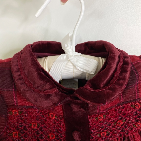 Vintage Little Bitty Holiday Dress Outfit Plaid Velvet Smocked Flowers 6-9 mo - Picture 8 of 15